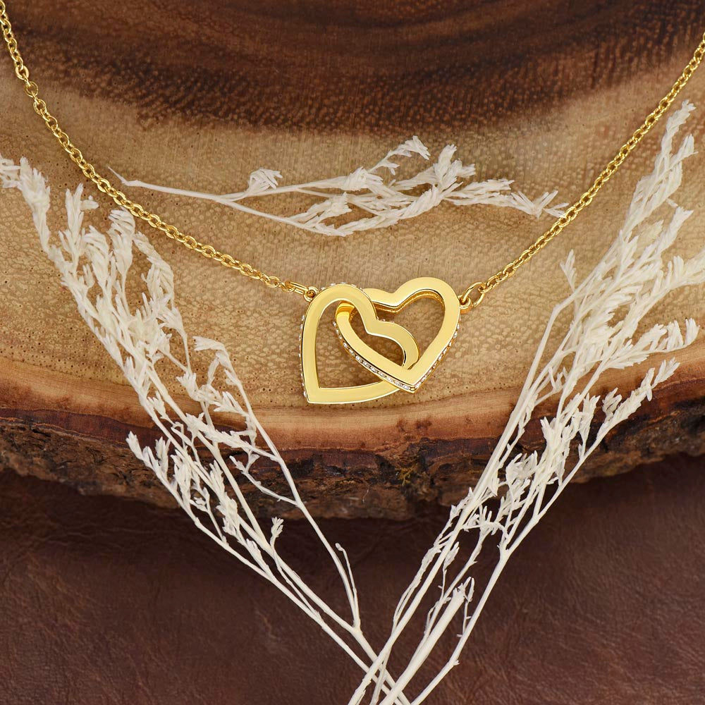 Interlocking Hearts Necklace for Daughter, Crystal Accents, 18K Yellow or 14K White Gold