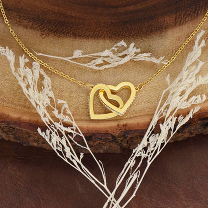 Interlocking Hearts Necklace for Daughter, Crystal Accents, 18K Yellow or 14K White Gold