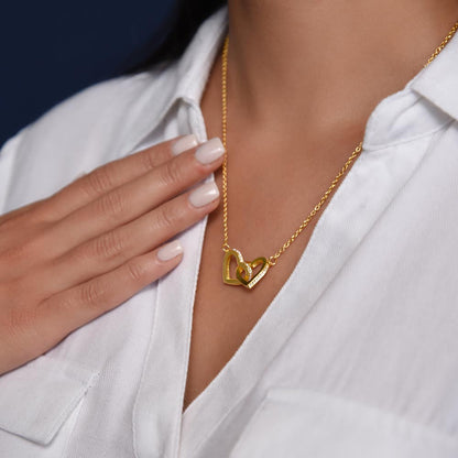 Interlocking Hearts Necklace for Daughter, Crystal Accents, 18K Yellow or 14K White Gold