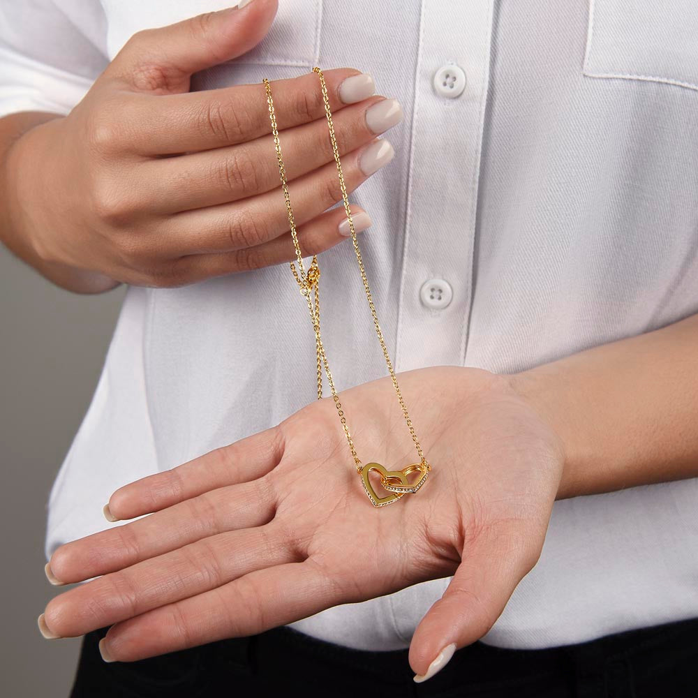 Interlocking Hearts Necklace for Daughter, Crystal Accents, 18K Yellow or 14K White Gold