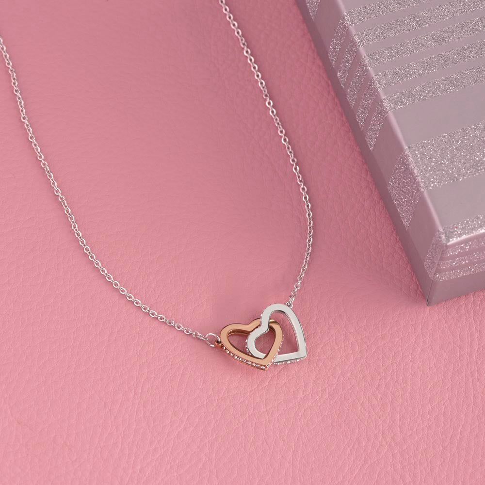 Interlocking Hearts Necklace for Daughter, Crystal Accents, 18K Yellow or 14K White Gold