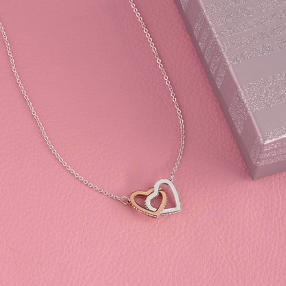 Interlocking Hearts Necklace for Daughter, Crystal Accents, 18K Yellow or 14K White Gold