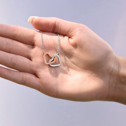 Interlocking Hearts Necklace for Daughter, Crystal Accents, 18K Yellow or 14K White Gold