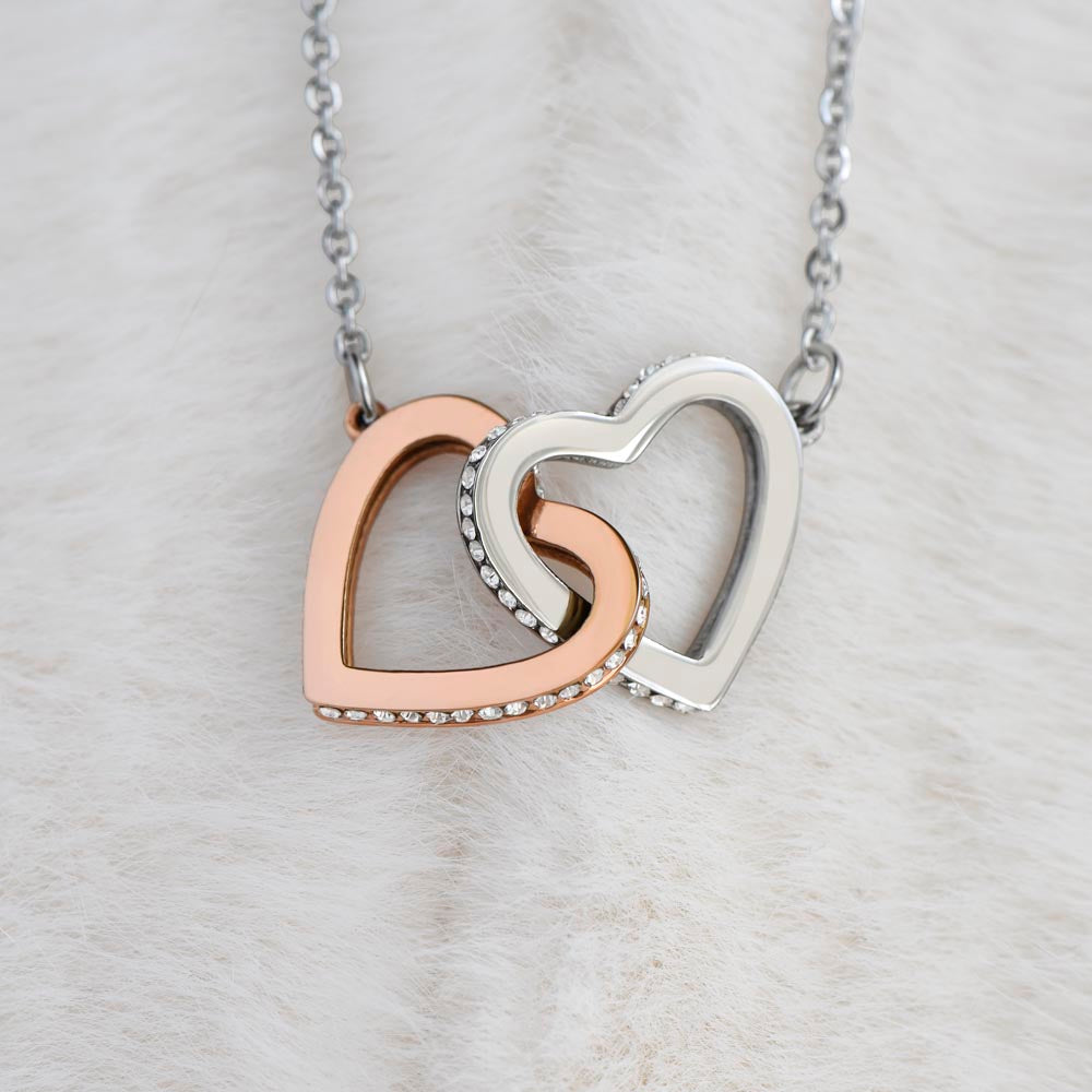 Interlocking Hearts Necklace for Daughter, Crystal Accents, 18K Yellow or 14K White Gold