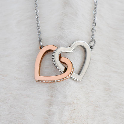 Interlocking Hearts Necklace for Daughter, Crystal Accents, 18K Yellow or 14K White Gold