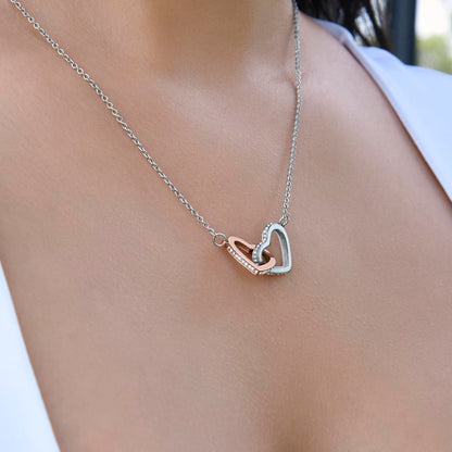 Interlocking Hearts Necklace for Daughter, Crystal Accents, 18K Yellow or 14K White Gold