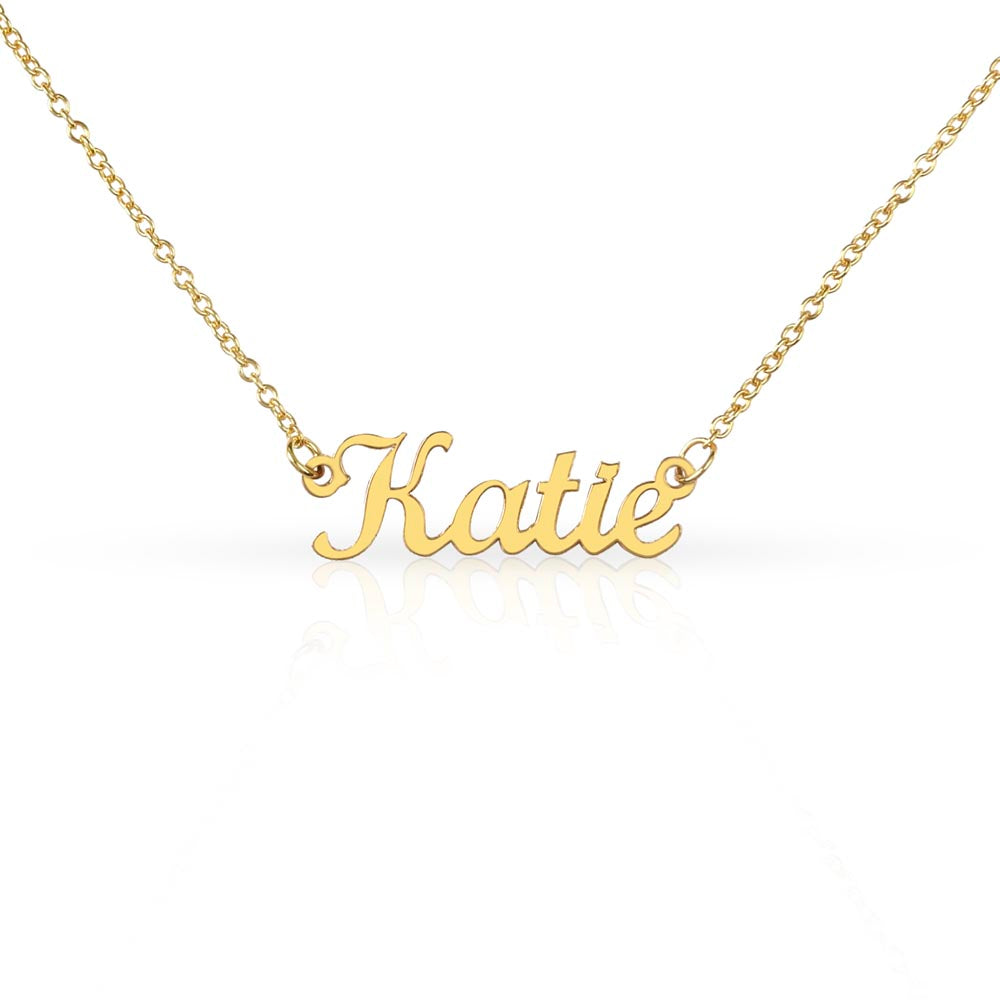 Gold name necklace on a white background, made to order