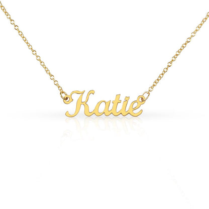 Gold name necklace on a white background, made to order