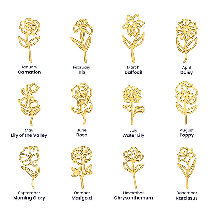 Personalized Flower Name Necklace with Birthstone Charm – 18K Gold-Plated, 12 Birth Months, Gift for Her