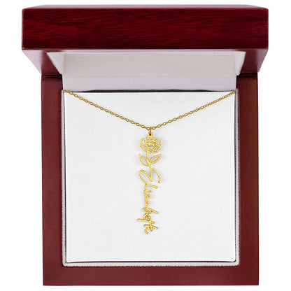 Flower name necklace in warm 18k gold finish, made to order