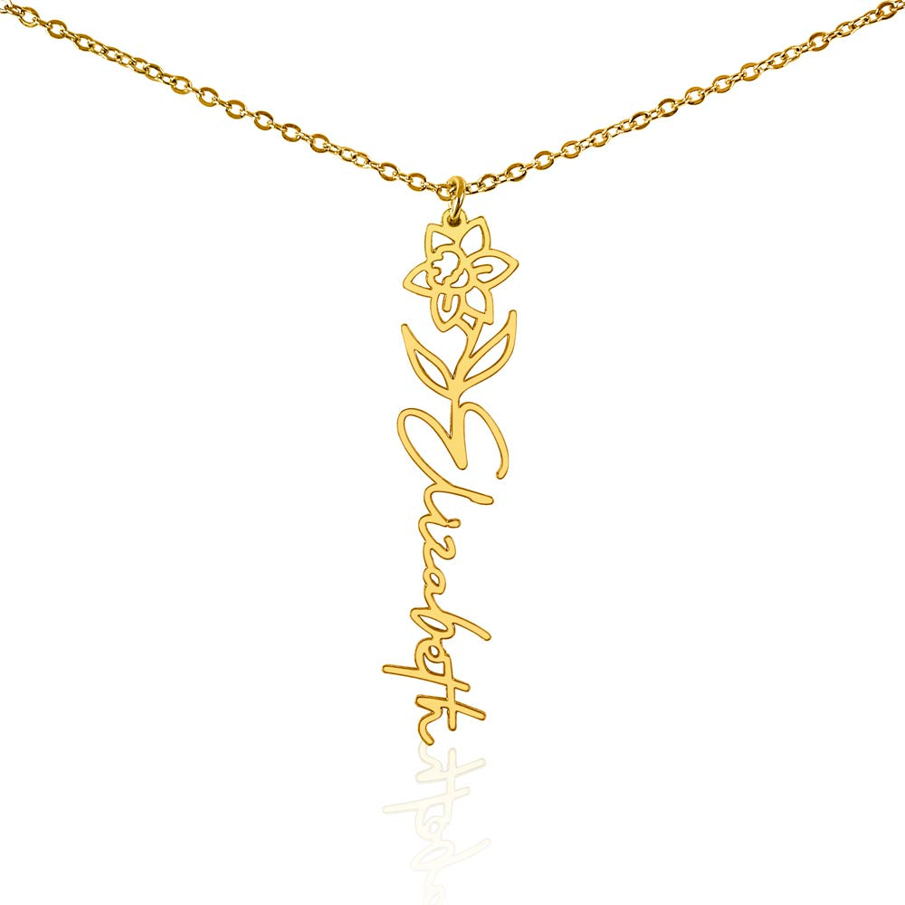 Gold flower name necklace, personalized