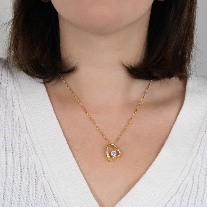 Crystal Heart Necklace for Mom, Adjustable Chain, 18K Yellow or 14K White Gold