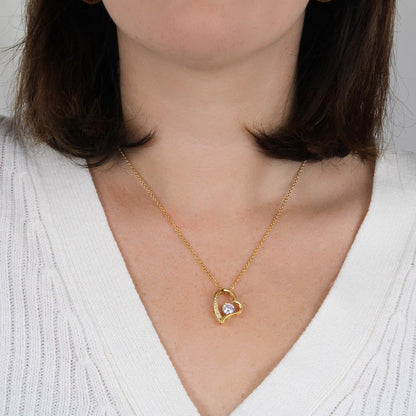 Crystal Heart Necklace for Mom, Adjustable Chain, 18K Yellow or 14K White Gold