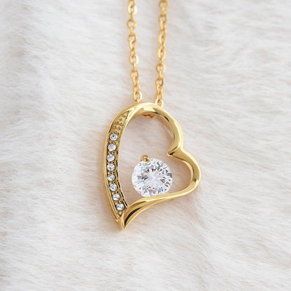 Crystal Heart Necklace for Mom, Adjustable Chain, 18K Yellow or 14K White Gold