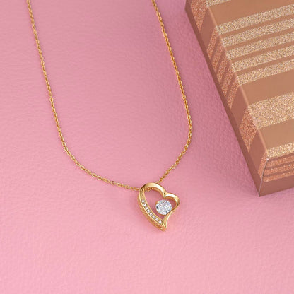 Crystal Heart Necklace for Mom, Adjustable Chain, 18K Yellow or 14K White Gold