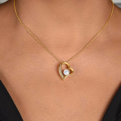 Crystal Heart Necklace for Mom, Adjustable Chain, 18K Yellow or 14K White Gold