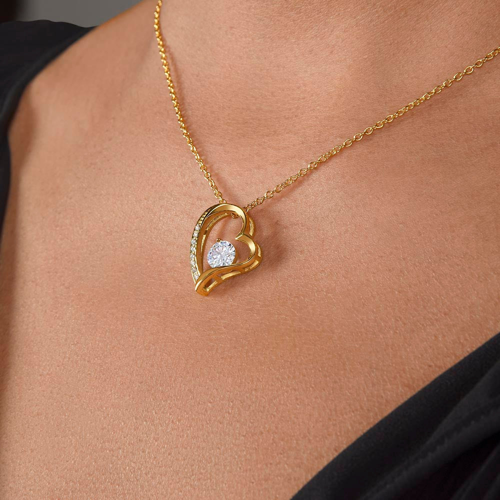 Crystal Heart Necklace for Mom, Adjustable Chain, 18K Yellow or 14K White Gold