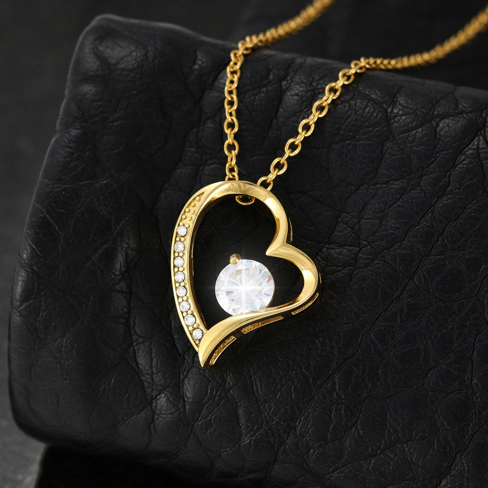 Crystal Heart Necklace for Mom, Adjustable Chain, 18K Yellow or 14K White Gold