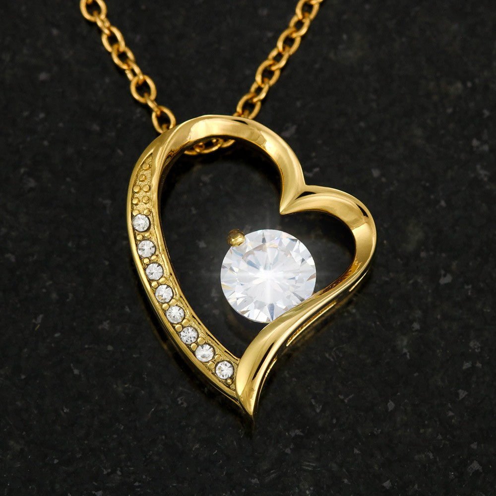 Crystal Heart Necklace for Mom, Adjustable Chain, 18K Yellow or 14K White Gold
