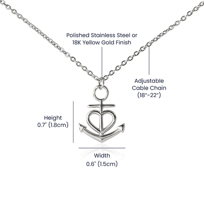 Anchor Pendant Necklace for Men, 18K Yellow Gold Finish or Polished Stainless Steel