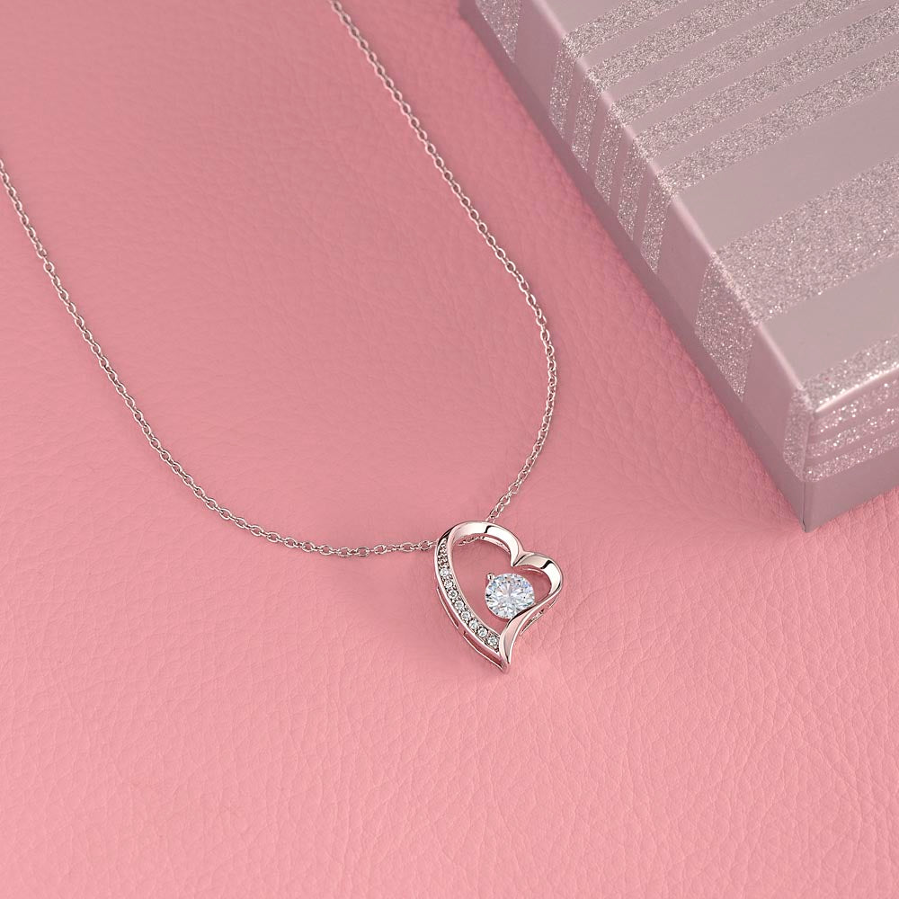Crystal Heart Necklace for Mom, Adjustable Chain, 18K Yellow or 14K White Gold