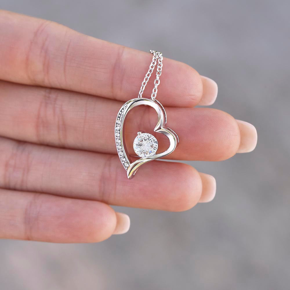 Crystal Heart Necklace for Mom, Adjustable Chain, 18K Yellow or 14K White Gold