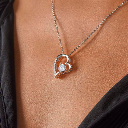Crystal Heart Necklace for Mom, Adjustable Chain, 18K Yellow or 14K White Gold