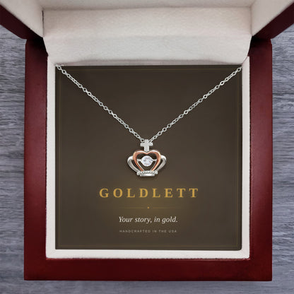 Crown Pendant Necklace, Cubic Zirconia Centre, Rose Gold Accents