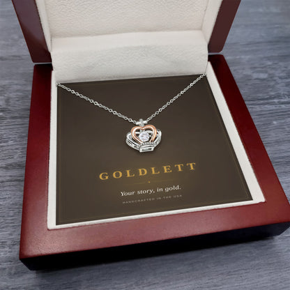 Crown Pendant Necklace, Cubic Zirconia Centre, Rose Gold Accents