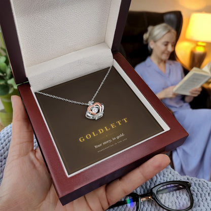 Crown Pendant Necklace, Cubic Zirconia Centre, Rose Gold Accents
