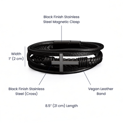 Men's Cross Leather Bracelet, Braided Vegan Leather with Sta - Specification Image For The Love you forever Bracelet