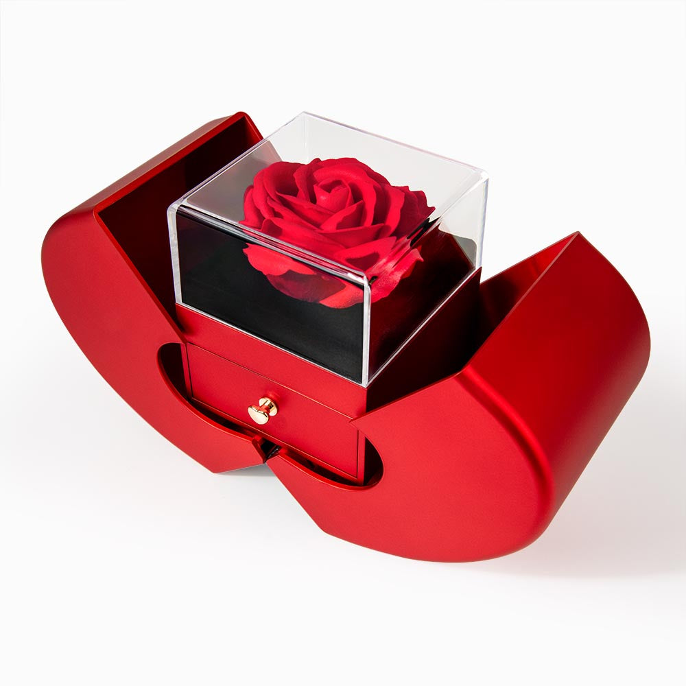 Love Knot Necklace in Everlasting Rose Heart Box, 18K Yellow - Gold Love Knot Necklace + Red Rose Box Lf 13