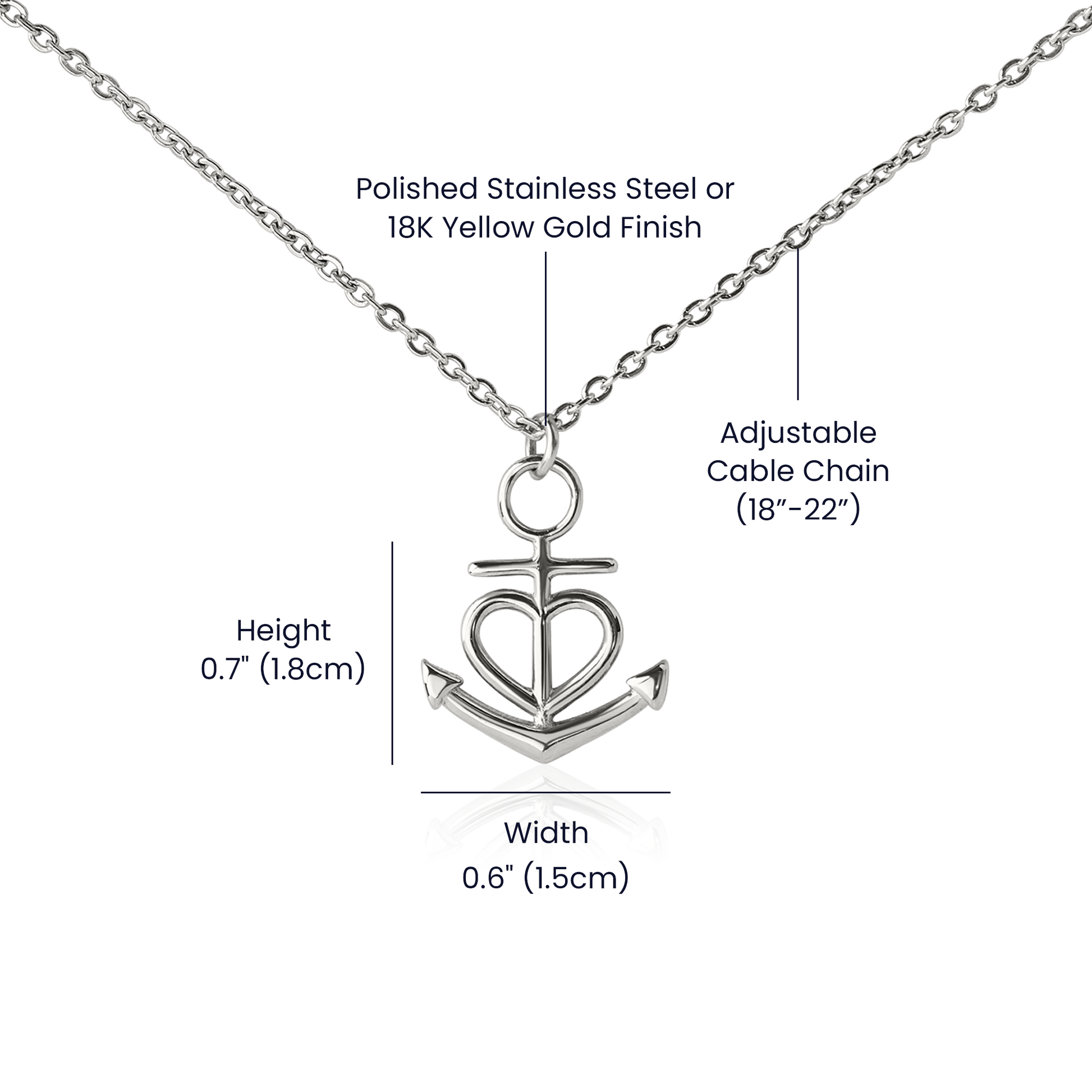 Anchor Pendant Necklace for Men, 18K Yellow Gold Finish or P - Spec Image