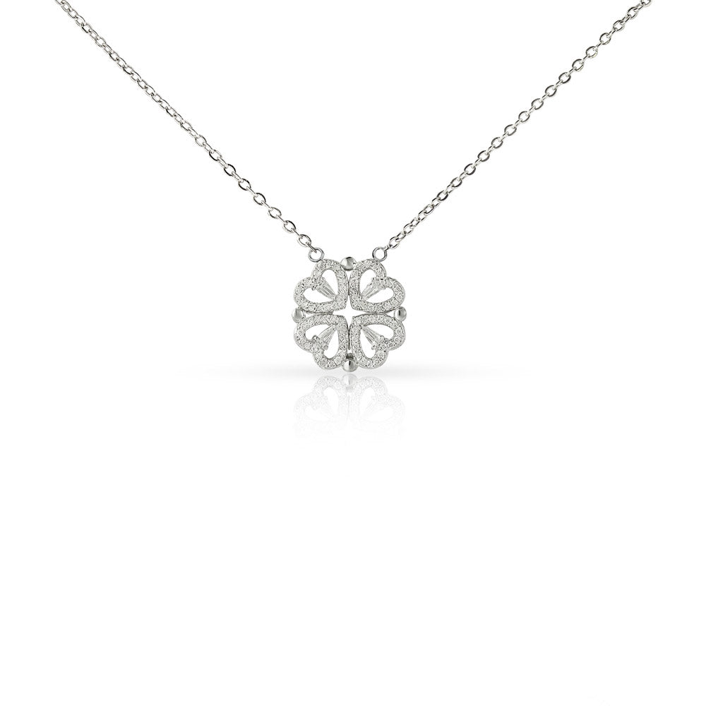 Magnetic Hearts Necklace, Four Crystal Hearts Form a Lucky C - Magnetic Clover Necklace Plain image