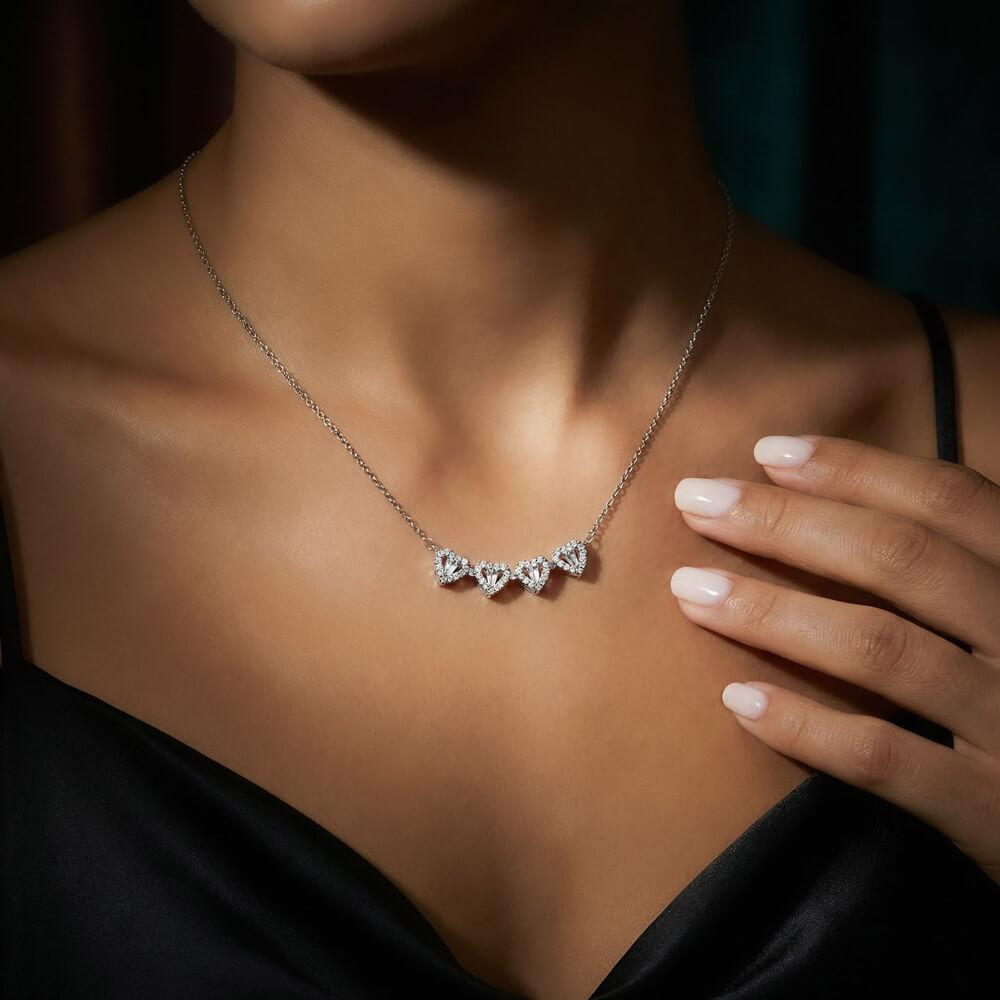 Magnetic Hearts Necklace, Four Crystal Hearts Form a Lucky C - Magnetic Clover Necklace 2