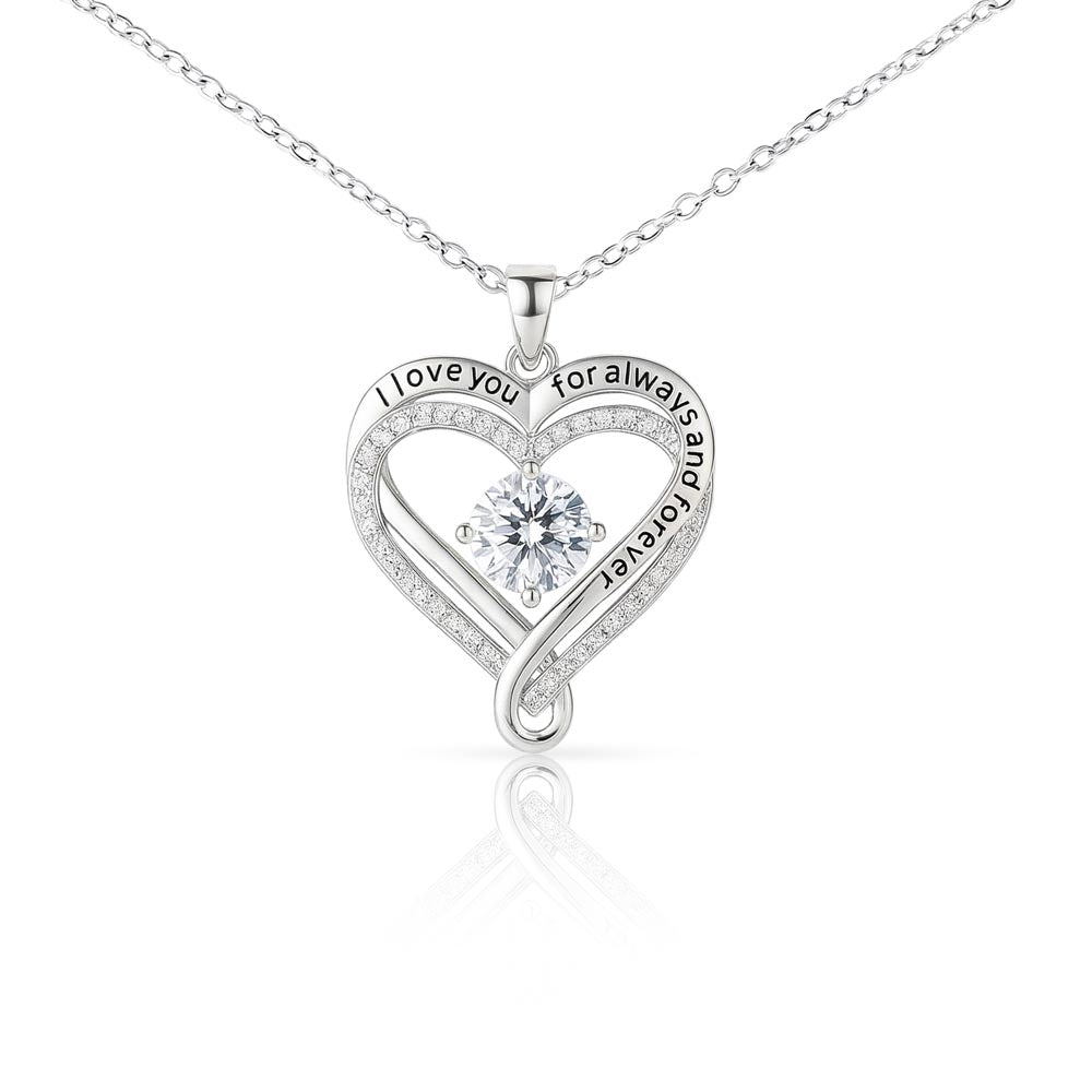 Love You Always Necklace, 7mm Crystal Centre, 14K White Gold - Love You Always Plain white image