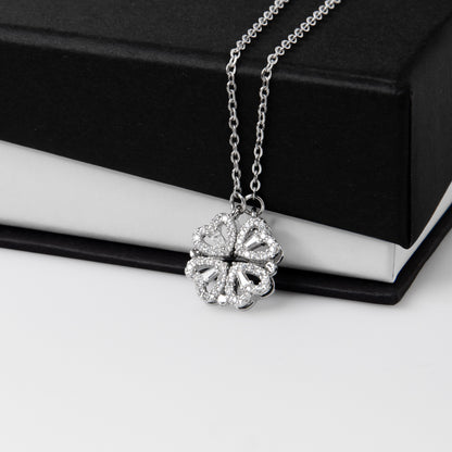 Magnetic Hearts Necklace, Four Crystal Hearts Form a Lucky C - Magnetic Clover Necklace Lifestyle