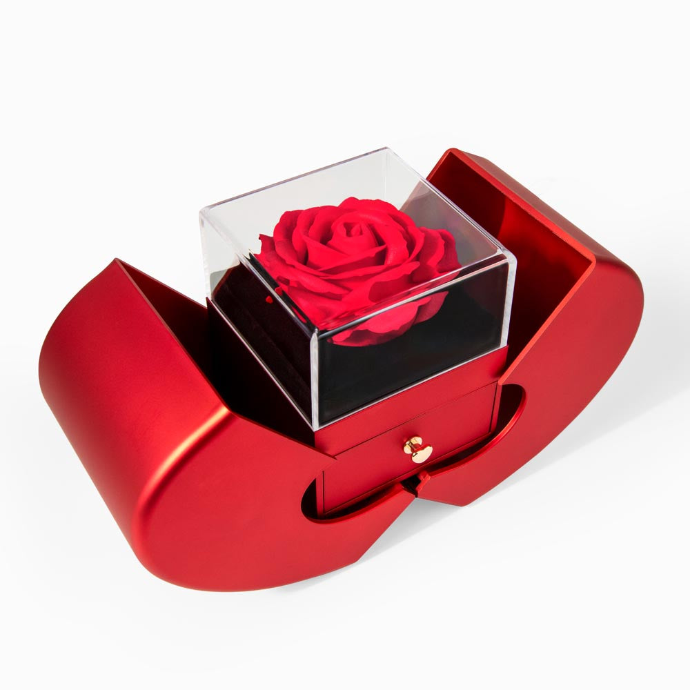 Love Knot Necklace in Everlasting Rose Heart Box, 18K Yellow - Gold Love Knot Necklace + Red Rose Box Lf 15