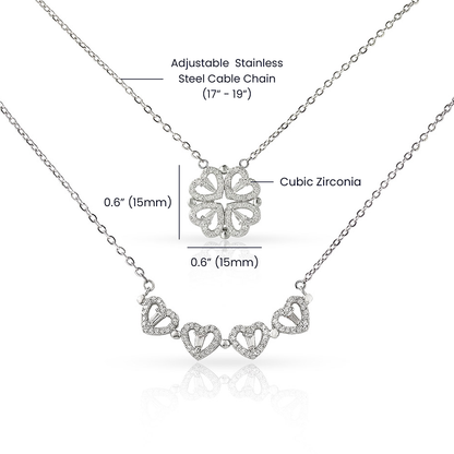 Magnetic Hearts Necklace, Four Crystal Hearts Form a Lucky C - Magnetic Clover Necklace Spec Image