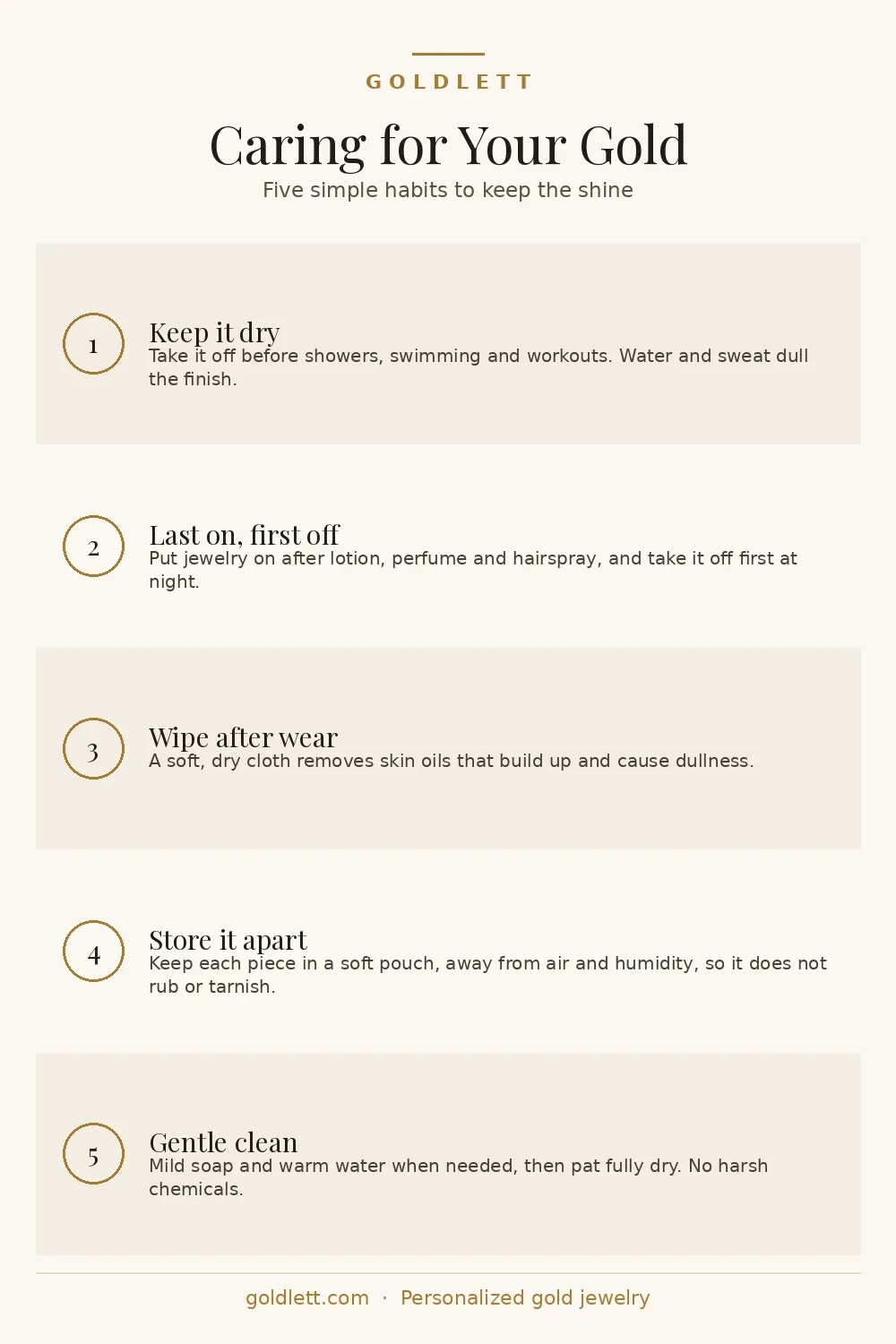 How to care for gold jewelry: five simple habits