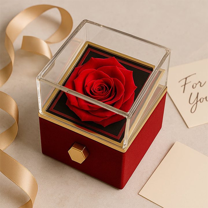 Crystal Heart Necklace in Rotating Rose Gift Box