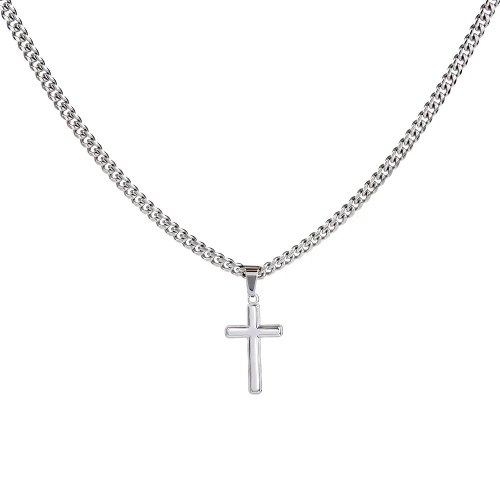 Artisan Cross on Cuban Link Chain, 18K Yellow Gold Finish or Polished Stainless Steel, photo 5