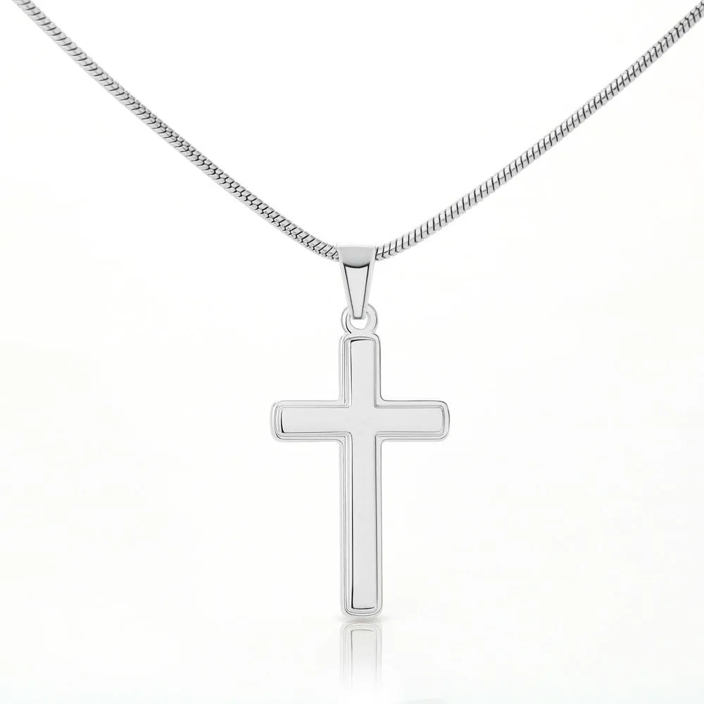 Artisan Cross Necklace on Snake Chain, 18K Yellow Gold Finish or Polished Stainless Steel