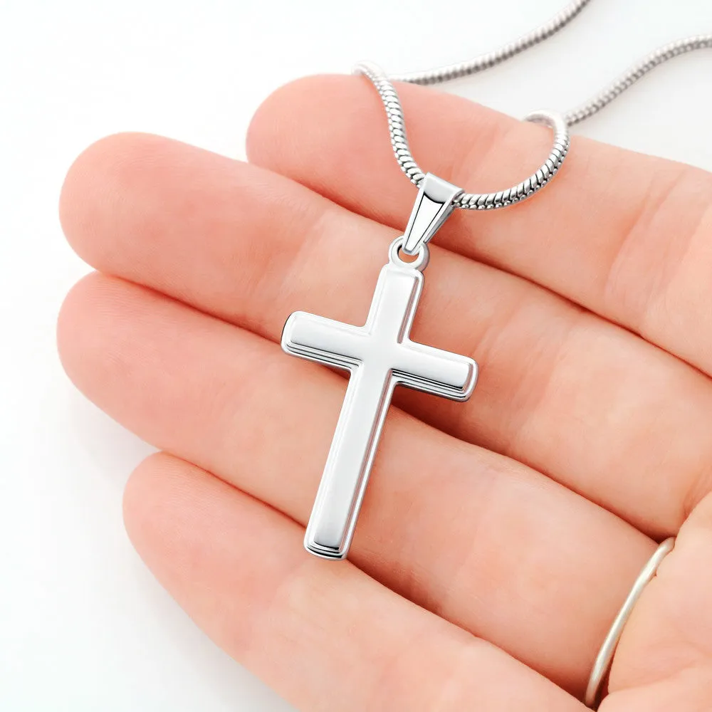 Artisan Cross Necklace on Snake Chain, 18K Yellow Gold Finish or Polished Stainless Steel, photo 2