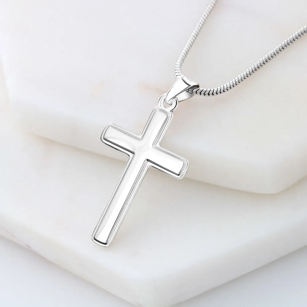 Artisan Cross Necklace on Snake Chain, 18K Yellow Gold Finish or Polished Stainless Steel, photo 6