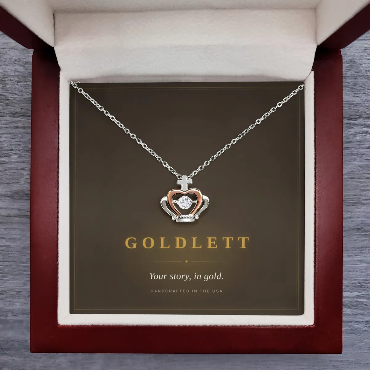 Crown Pendant Necklace, Cubic Zirconia Centre, Rose Gold Accents, photo 3