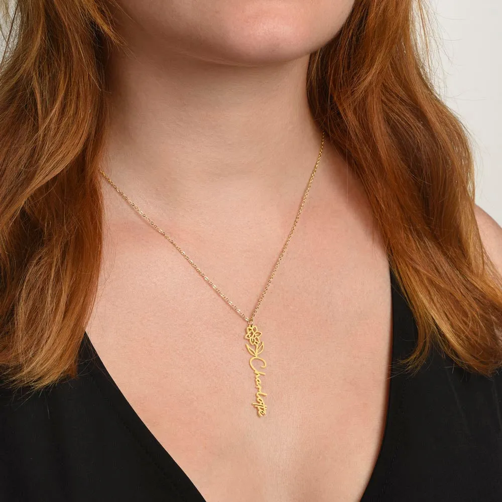 Personalized Flower Name Necklace with Birthstone Charm – 18K Gold-Plated, 12 Birth Months, Gift for Her