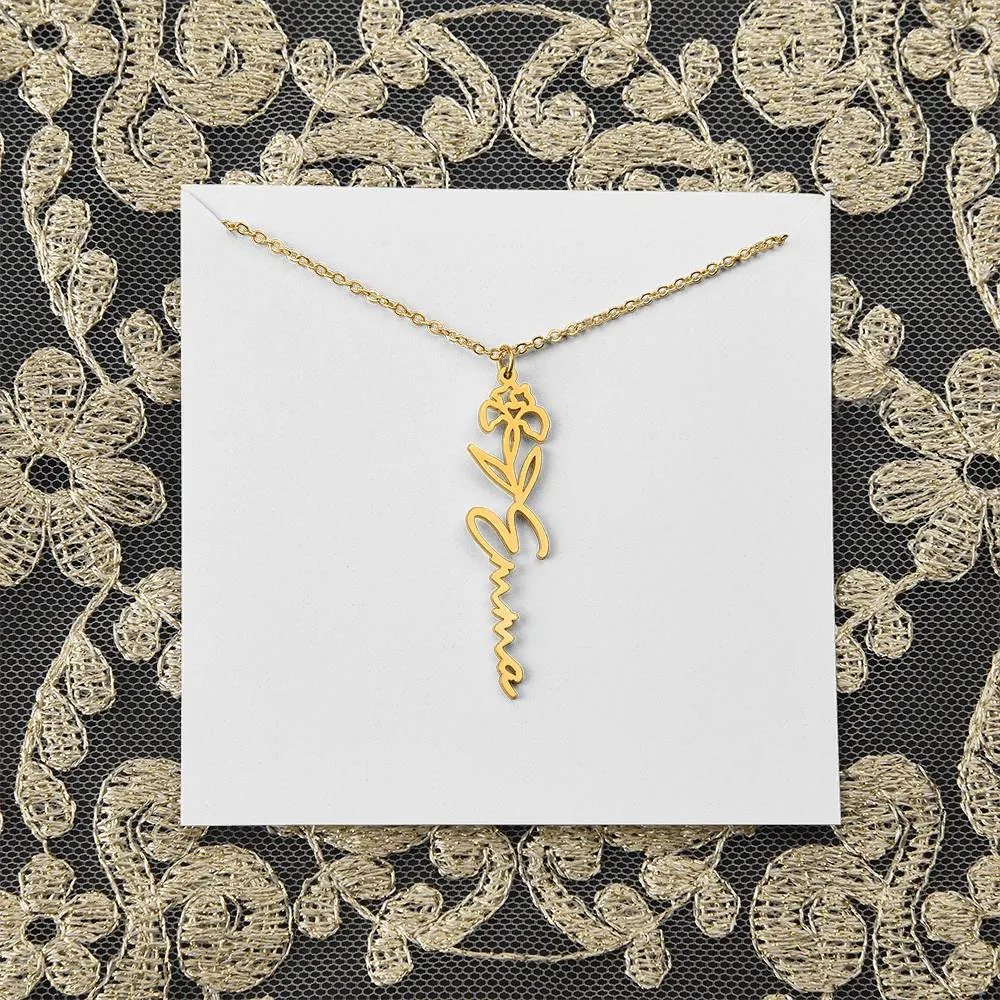 Personalized Flower Name Necklace with Birthstone Charm – 18K Gold-Plated, 12 Birth Months, Gift for Her, photo 4
