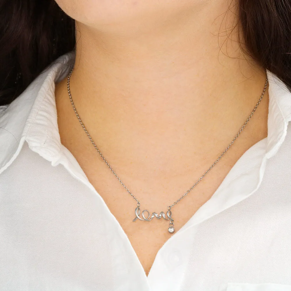 Scripted Love Necklace, Cursive Love Pendant, Stainless Steel